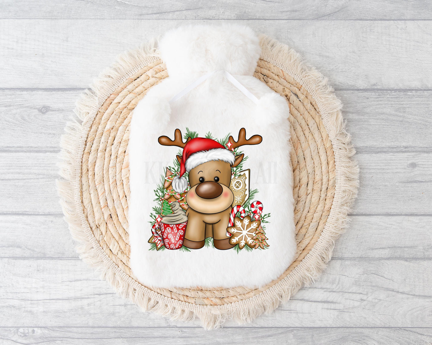 Christmas Reindeer Hot Water Bottle, Personalised Christmas Hot Water Bottle