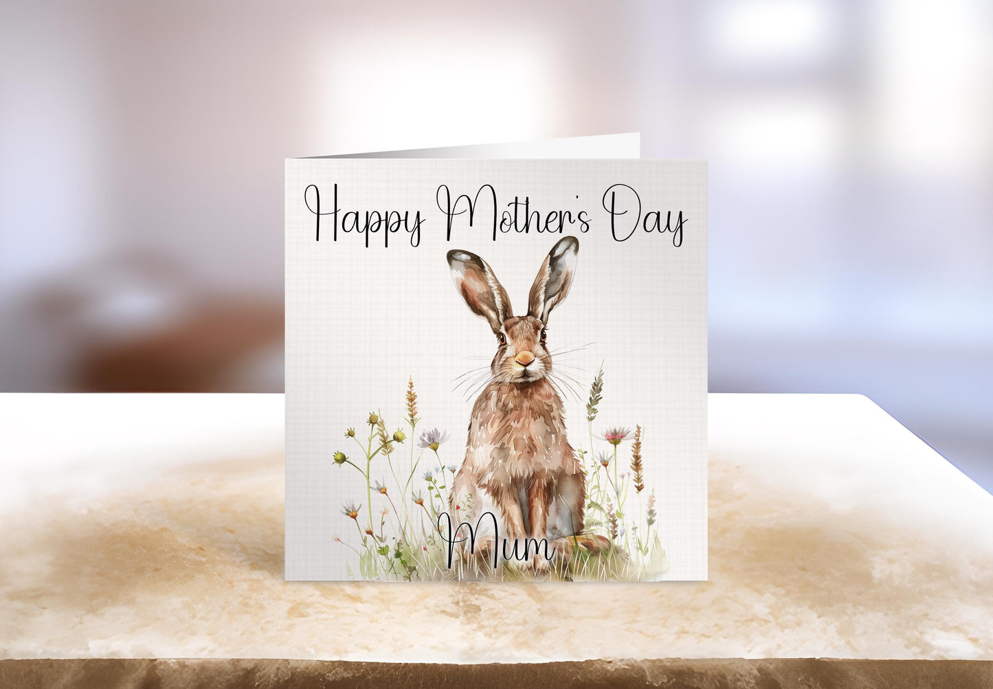Spring Hare Mother's Day Card, Personalised Mother's Day Card, Card For Mum Granny Nan Who Love Wildlife