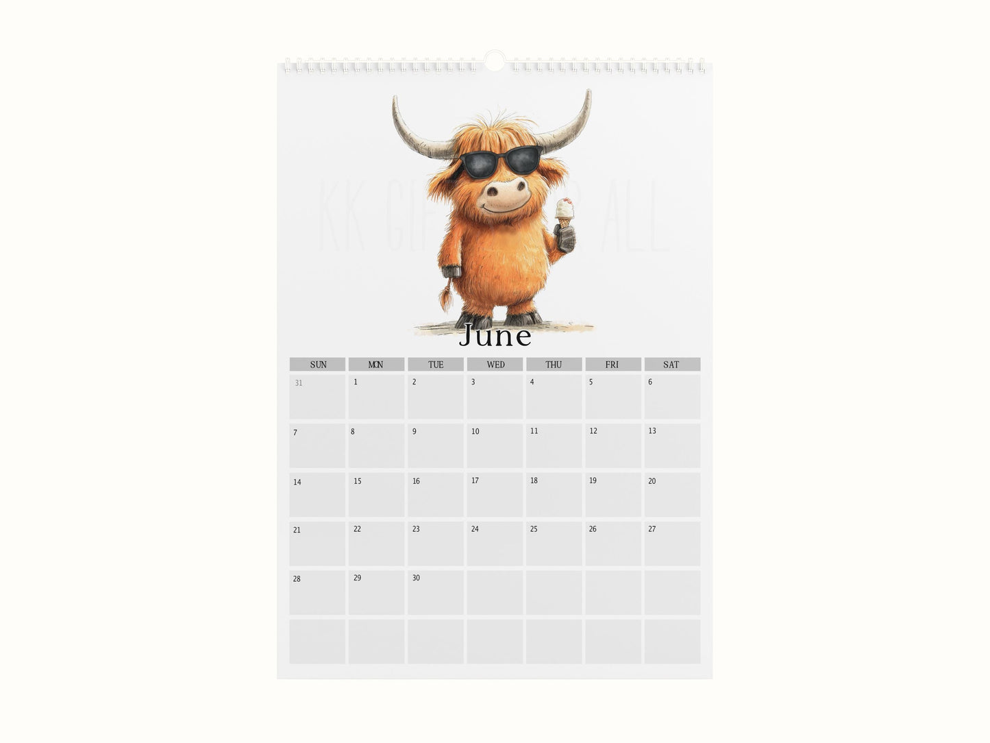2026 Quirky Highland Cow Calendar, Funny Highland Cow Wall Calendar, Farm Animal A4 Monthly Planner