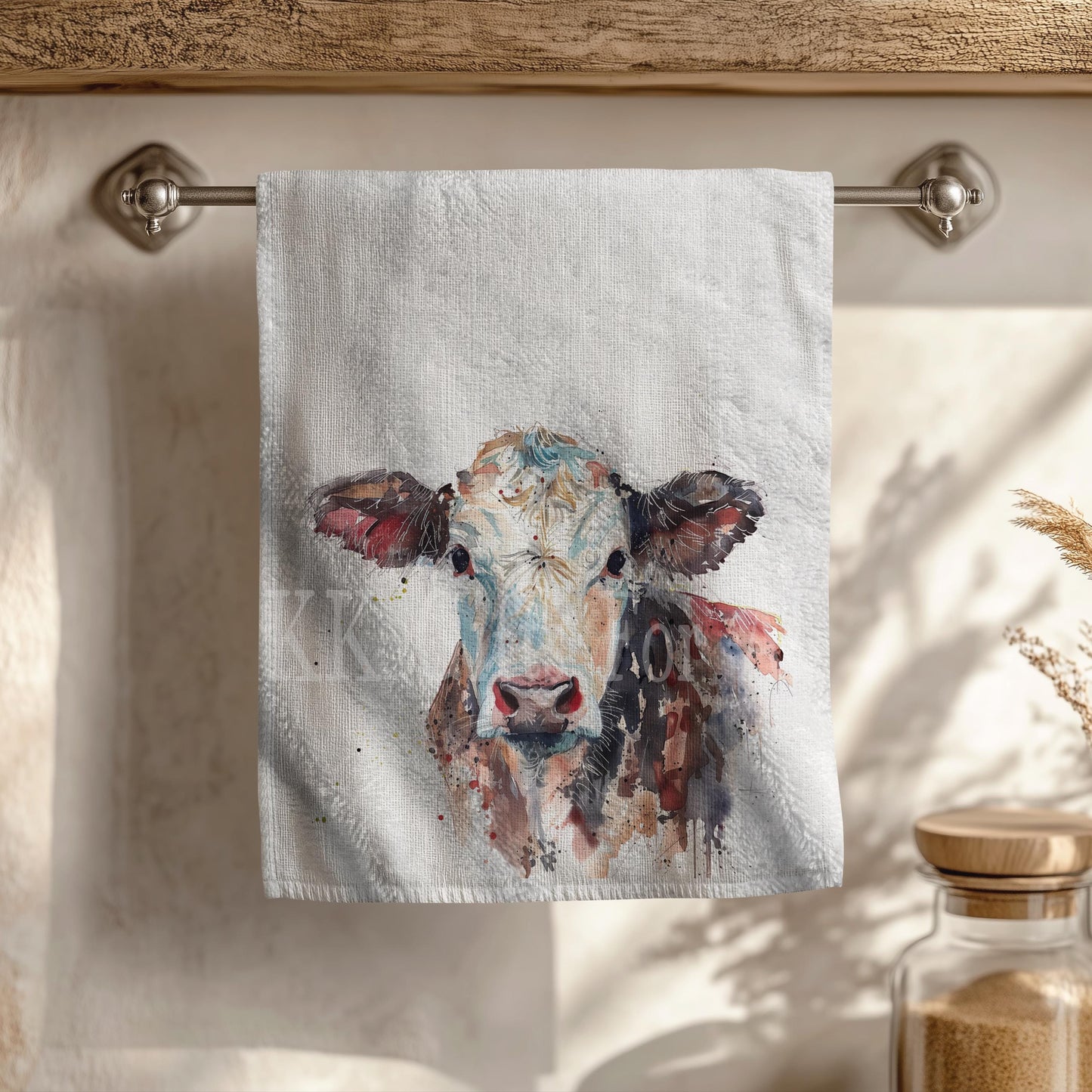 Cow Tea Towel, Farmhouse Kitchen Towel Decor, Personalised Kitchen Cloth