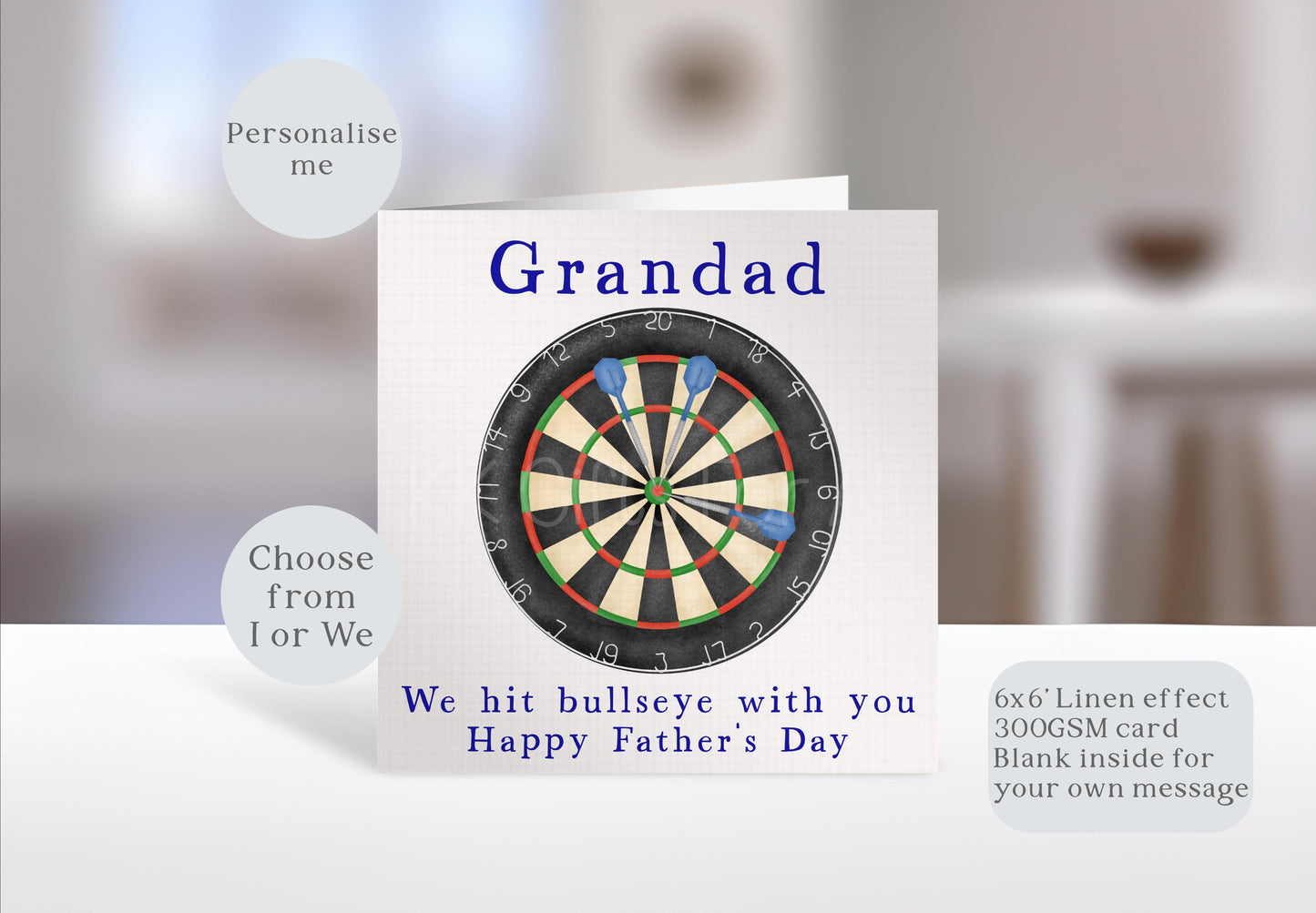 Personalised Dart's Father's Day Card, Dart's Dad Daddy Grandad Gramps Bamps Card