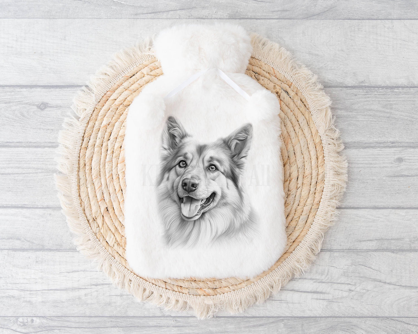 Personalized Light German Shepherd Hot Water Bottle with Pom Poms