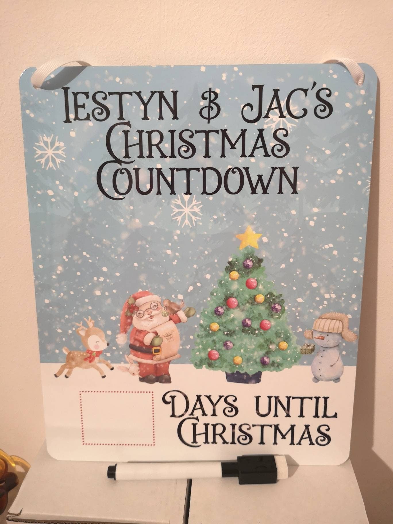 Christmas Countdown, Personalised With Child Or Family Name, Santa Claus Reindeer Count Down, Days Until Christmas