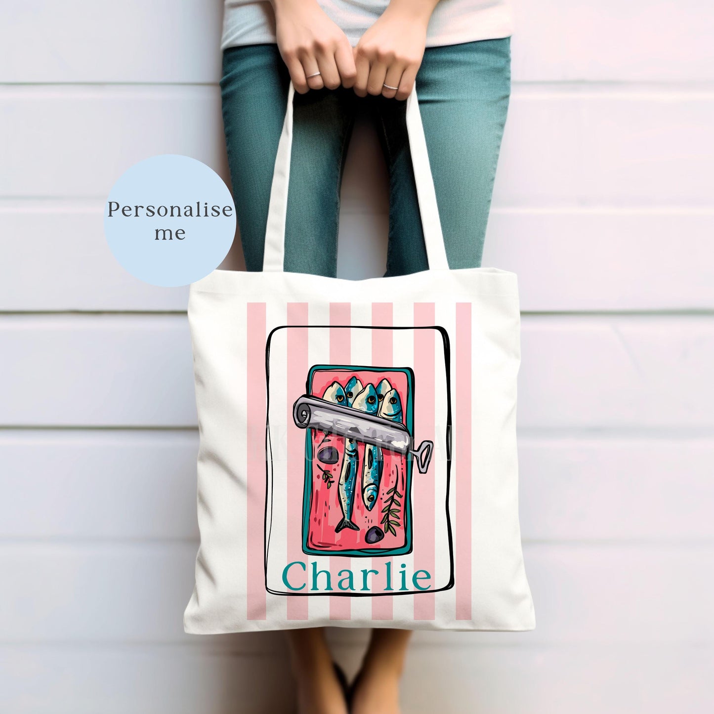 Personalised Sardine Tote Bag: Tinned Fish Gift, Long Handle