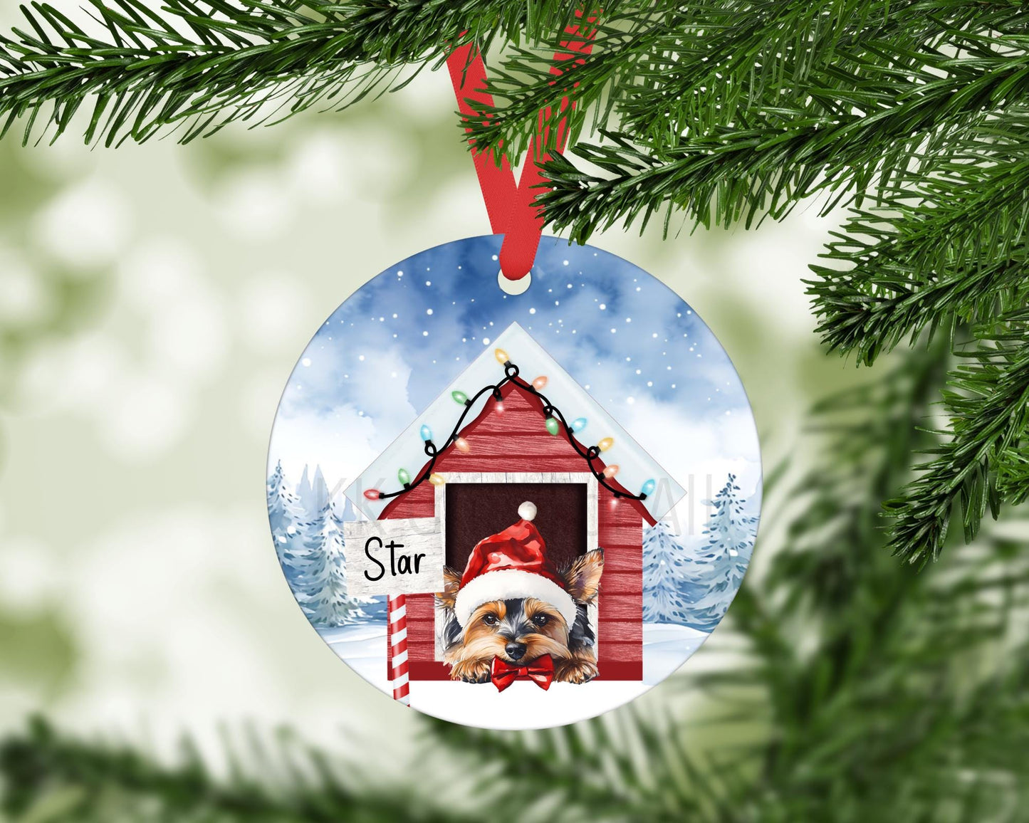 Personalised Christmas Yorkshire Terrier Tree Decoration, Yorkshire Terrier Dog Metal Christmas Hanging Ornament