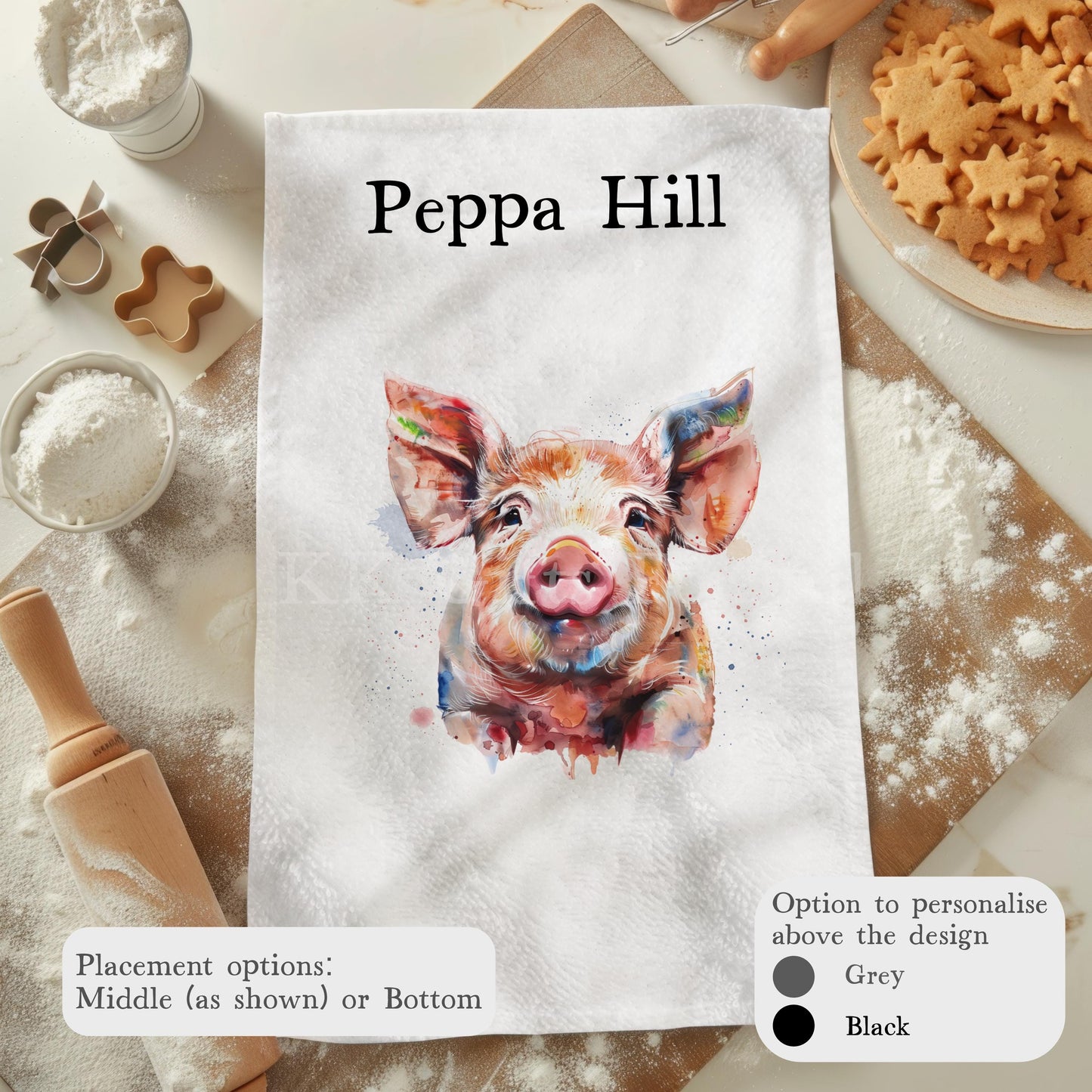 Pig Tea Towel, Personalised Kitchen Towel,  Pig Home Decor