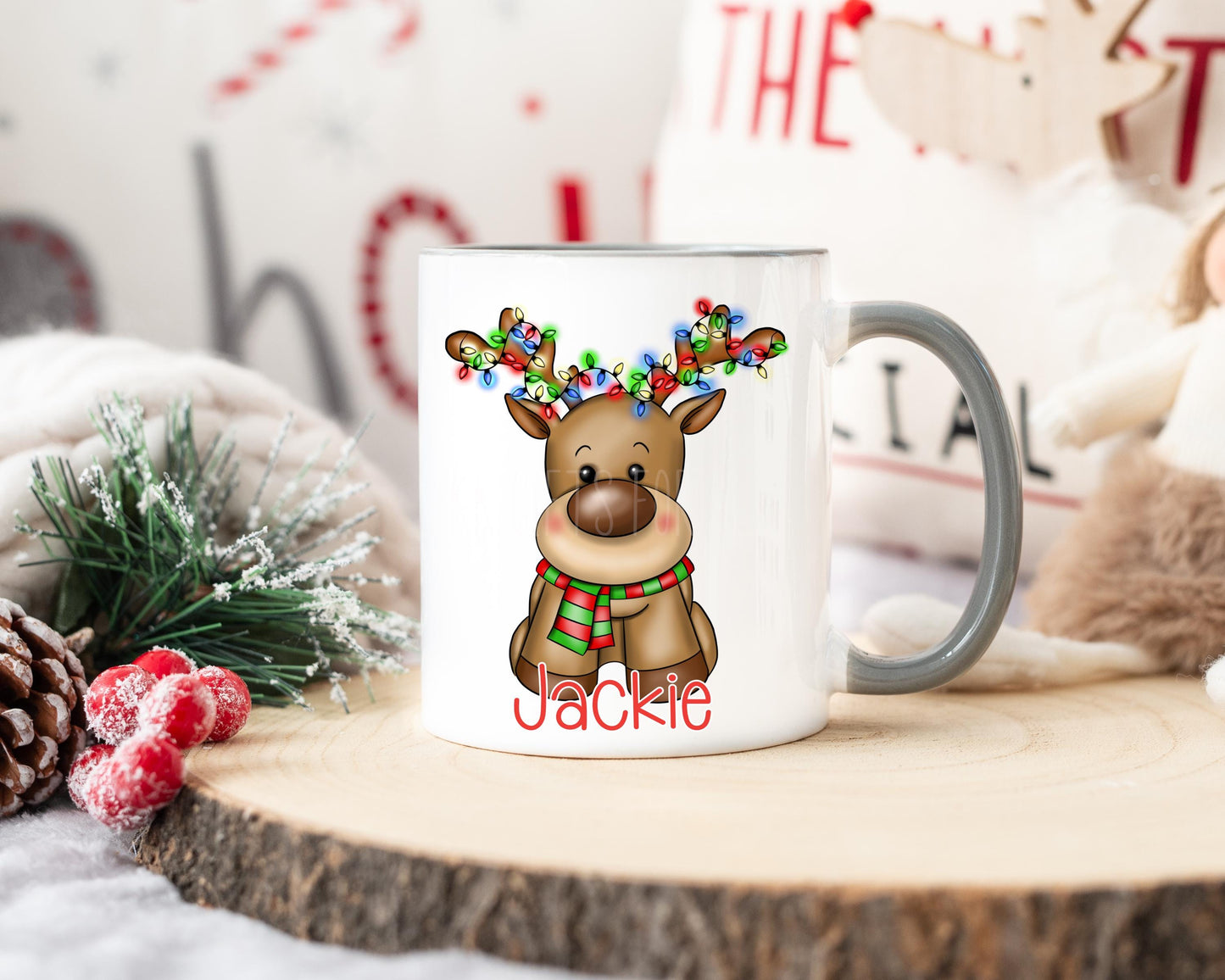 Personalised Christmas Reindeer Mug, Children's Christmas Mugs
