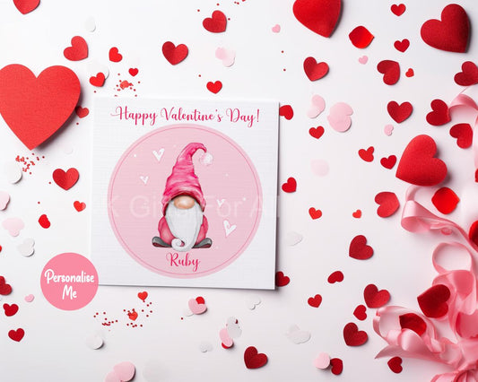 Pink Gonk Valentine's Day Card, Valentine's Card For Gonk Lover, Gnome Card For Wife Or Girlfriend, Pink Gonk Personalised Valentines Card
