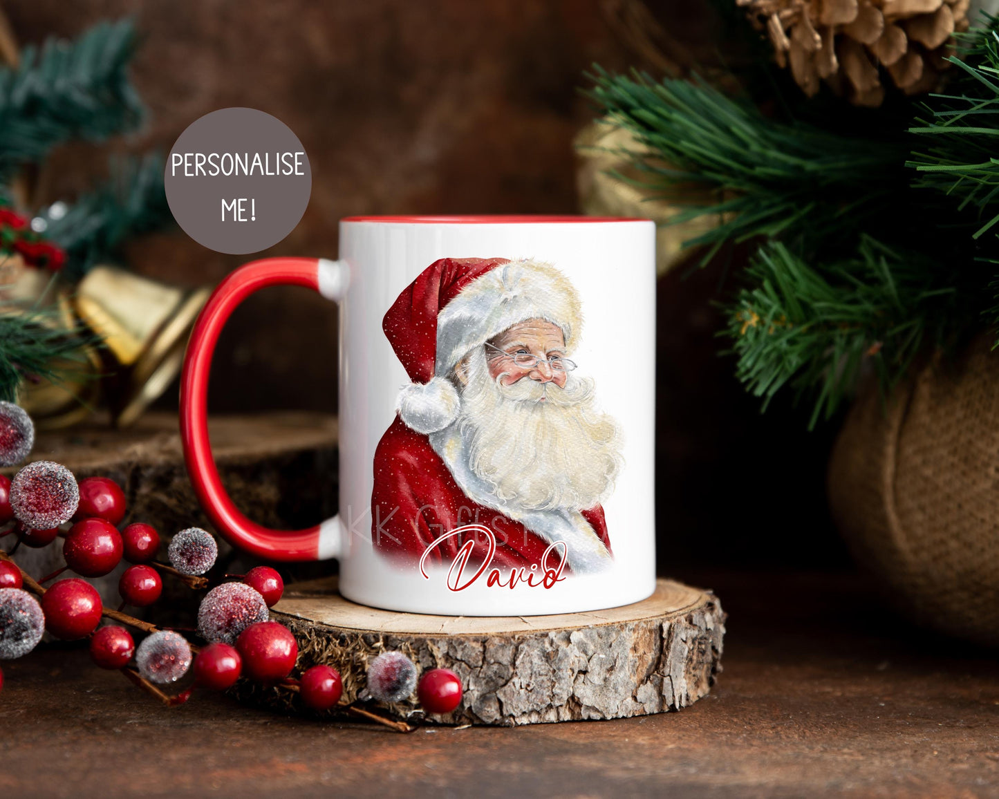 Personalised Santa 11oz Mug, Red Father Christmas Mug, Christmas Cocoa Cup, Christmas Movie Mug