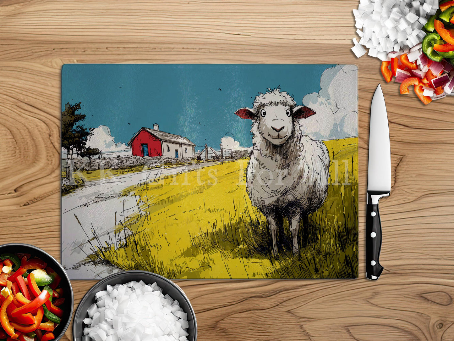 Sheep Chopping Board, Glass Work Top Saver, Cutting Board, New Home Gifts, Farmhouse Kitchen Decor