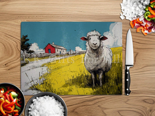 Sheep Chopping Board, Glass Work Top Saver, Cutting Board, New Home Gifts, Farmhouse Kitchen Decor