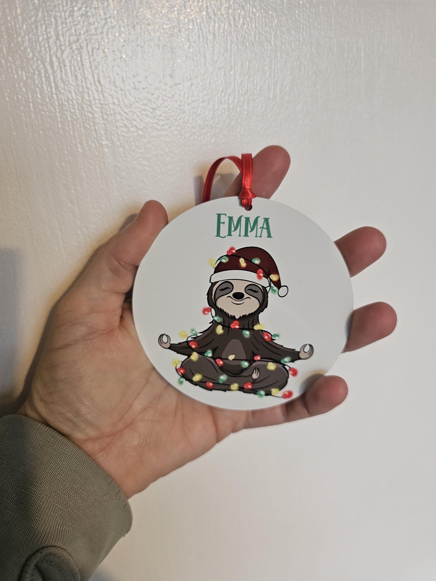 Personalised Sloth Christmas Tree Decoration, Metal Tree Ornament,
