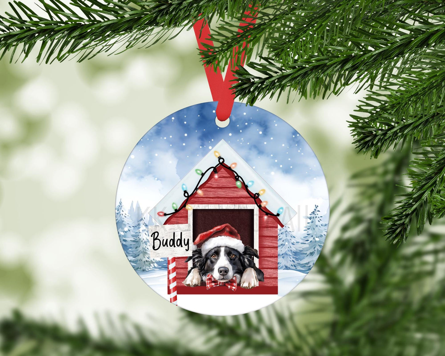 Personalised Christmas Collie Dog Tree Decoration, Border Collie Metal Christmas Hanging Ornament