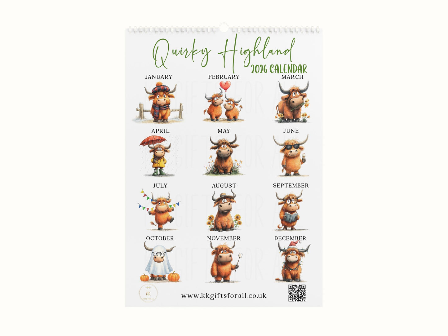 2026 Quirky Highland Cow Calendar, Funny Highland Cow Wall Calendar, Farm Animal A4 Monthly Planner