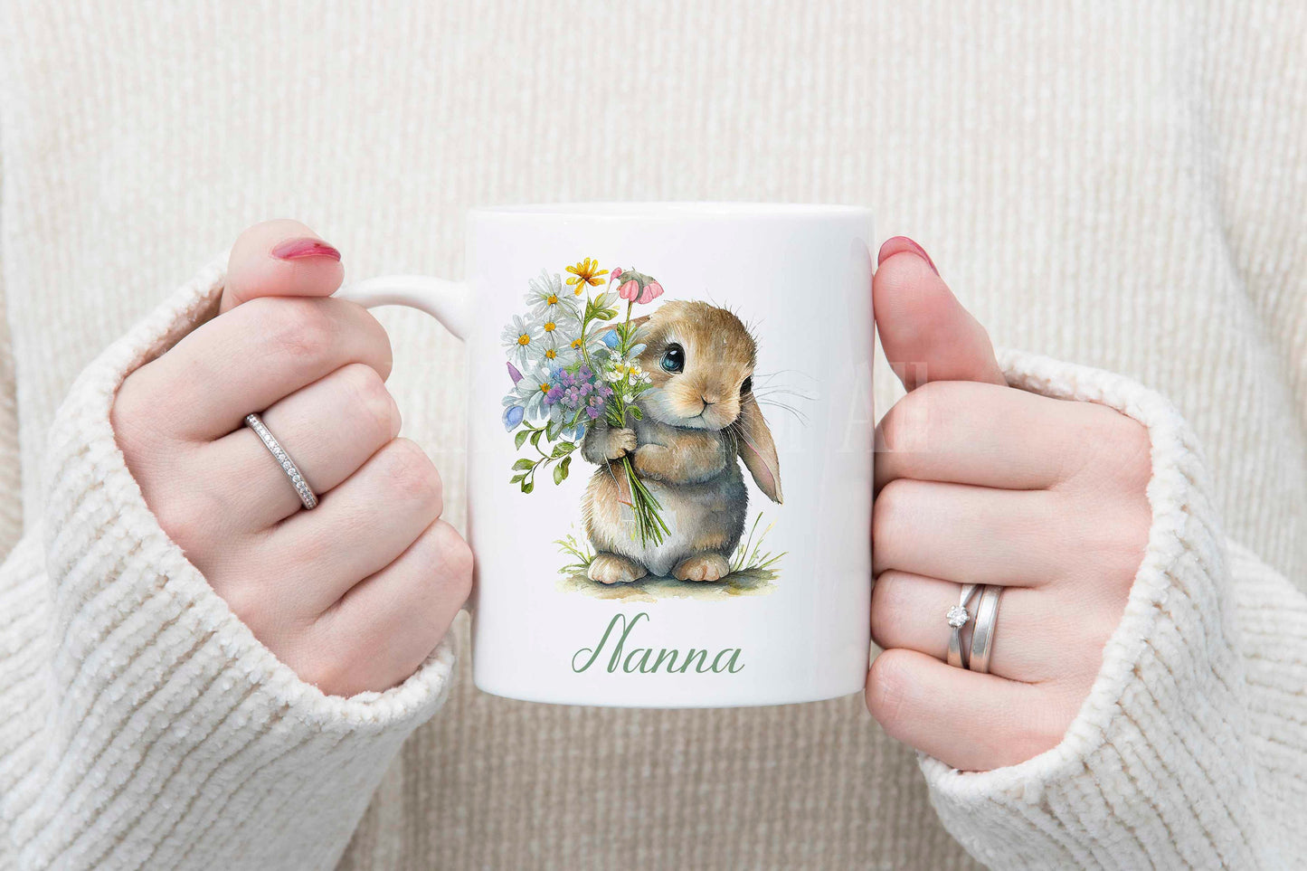 Spring Bunny Mug & Coaster, Personalised Rabbit Mug, Rabbit Lover Gifts, Mum Nan Gran Easter Mug