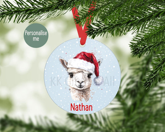 Personalised Alpaca Christmas Tree Decoration, Christmas Alpaca Hanging Ornament