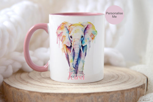 Rainbow Elephant Mug: Personalised Watercolor Gift, Ceramic Mug