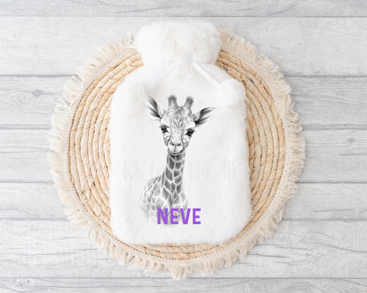 Giraffe Hot Water Bottle, Personalised Giraffe Gift, Sketchy Giraffe