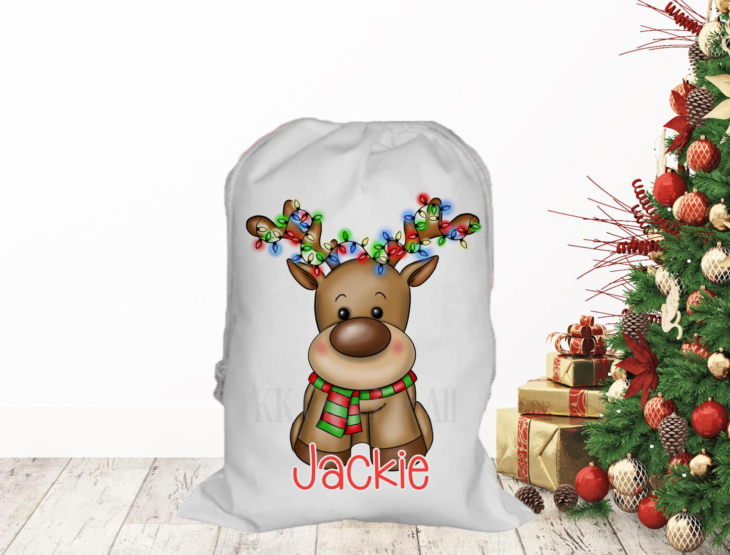 Personalised Father Christmas Santa Sack, Large Christmas Sack, Christmas Present Bag, Reindeer Santa Sack