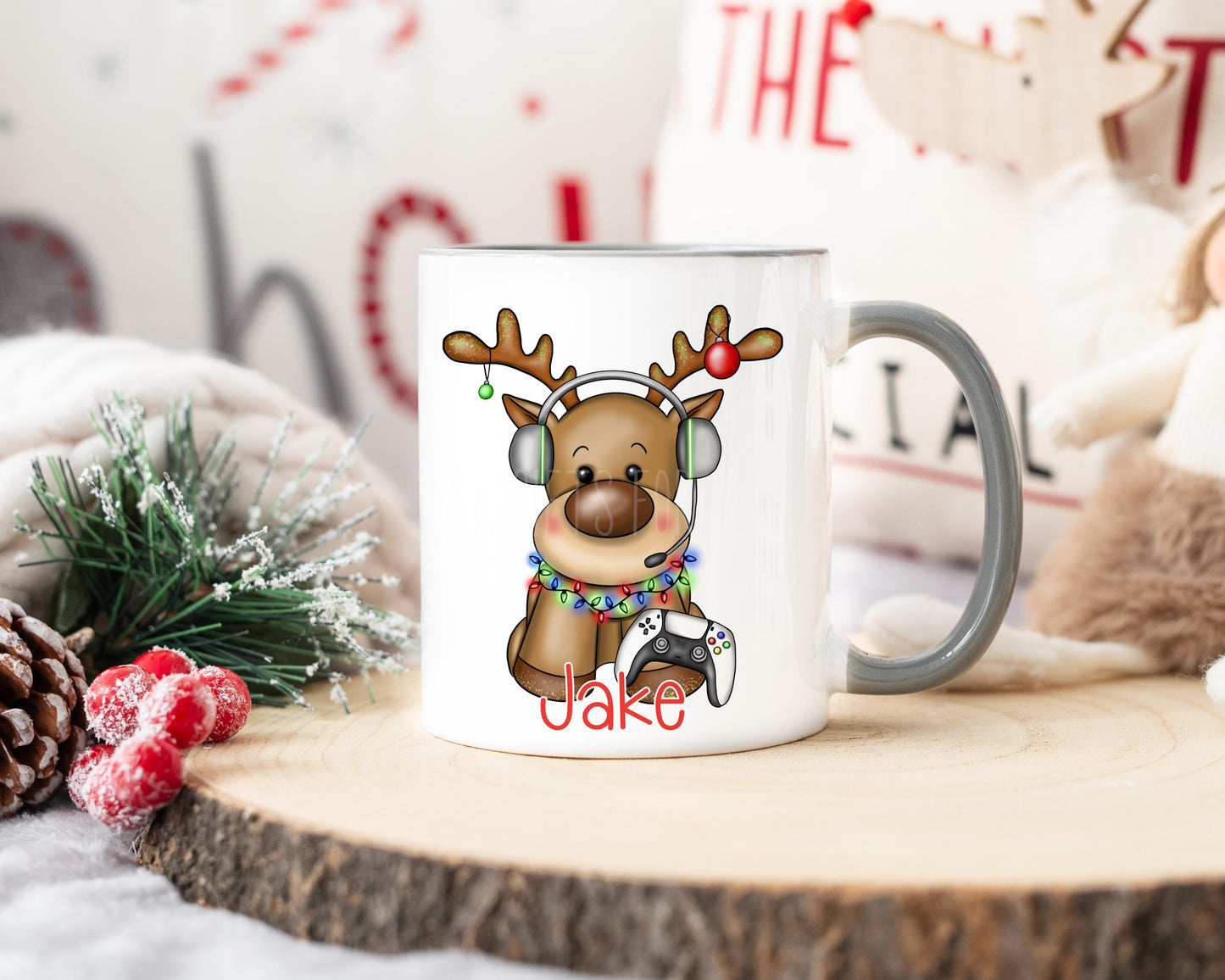 Personalised Reindeer Christmas Mug, Gamer Child Christmas Mug