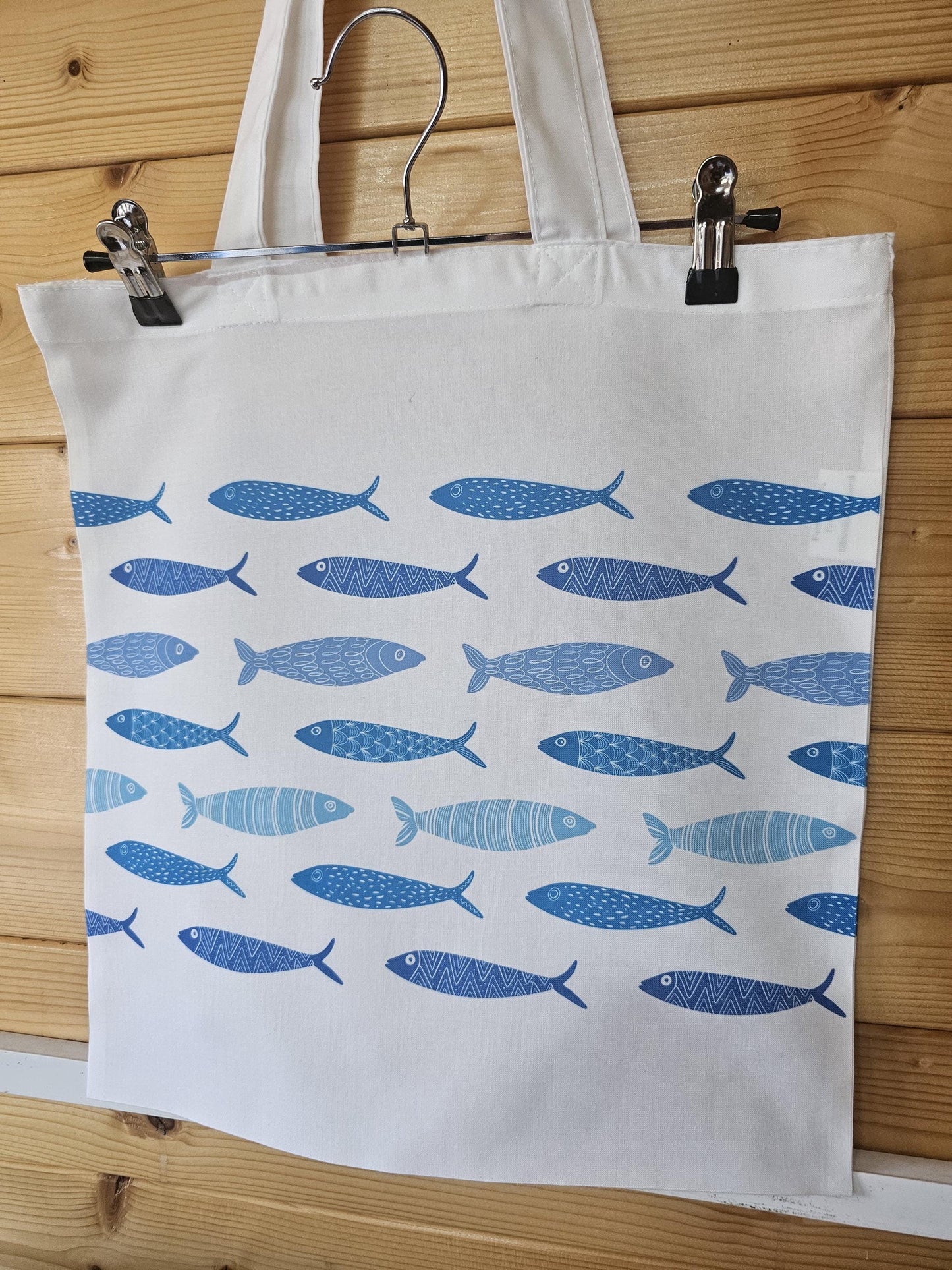 Personalised Sardine Fish Tote Bag, Long Handle Reusable Shopper, Maritime Theme Gift