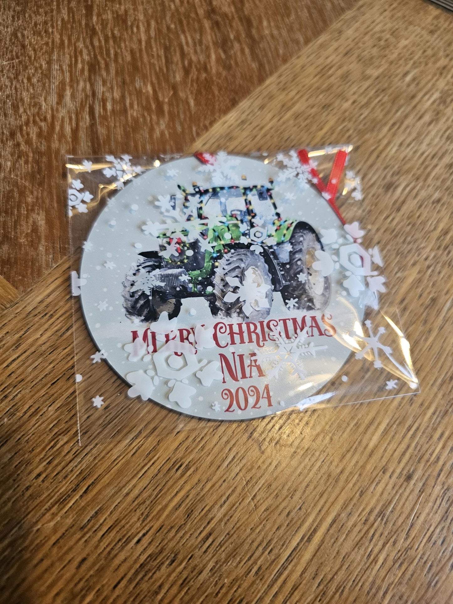 Personalised Christmas Tractor Decoration, Green Tractor Christmas Hanging Ornament