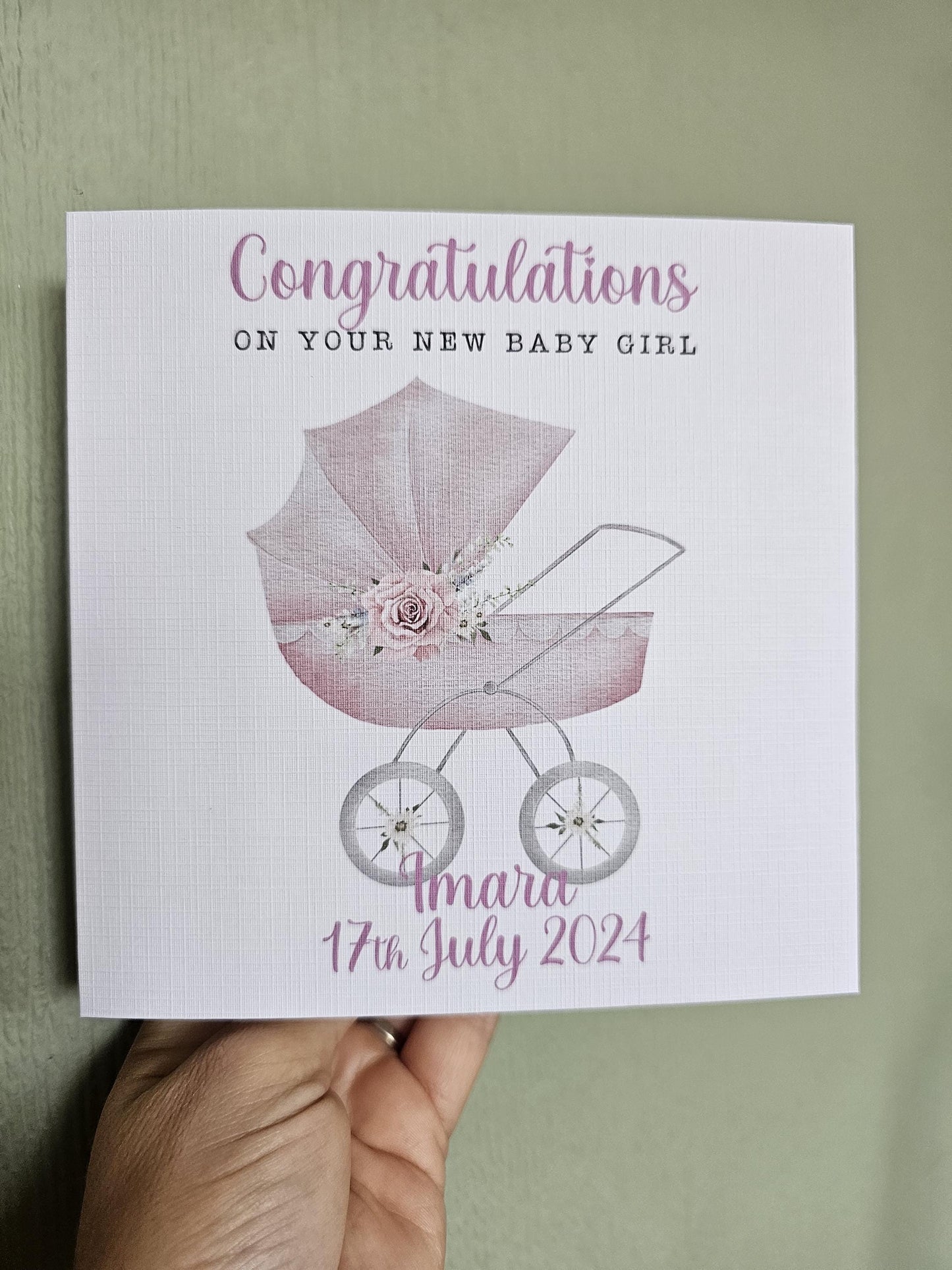 Personalised Baby Girl Card, New Baby Girl Card, Congratulations Baby Girl
