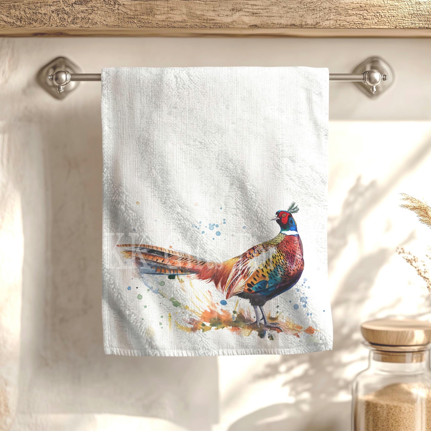 Pheasant Tea Towel, Personalised Kitchen Towel, Game Bird, Country Living Decor