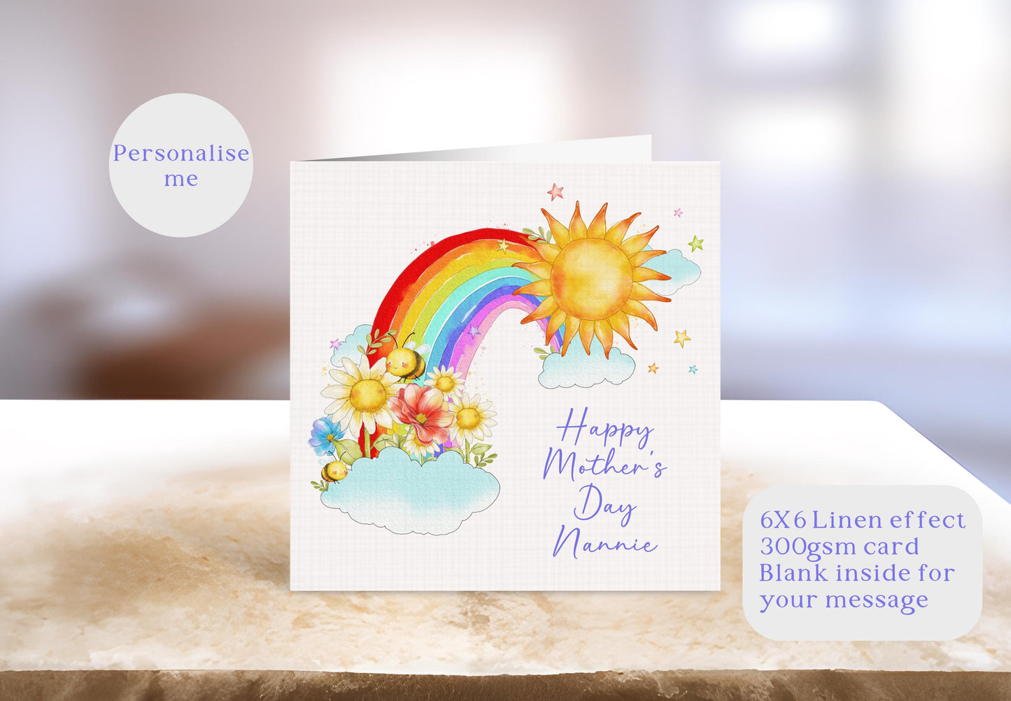 Rainbow Mother's Day Card, Personalised Mother's Day Card, Colourful Card For Mum Granny Nan