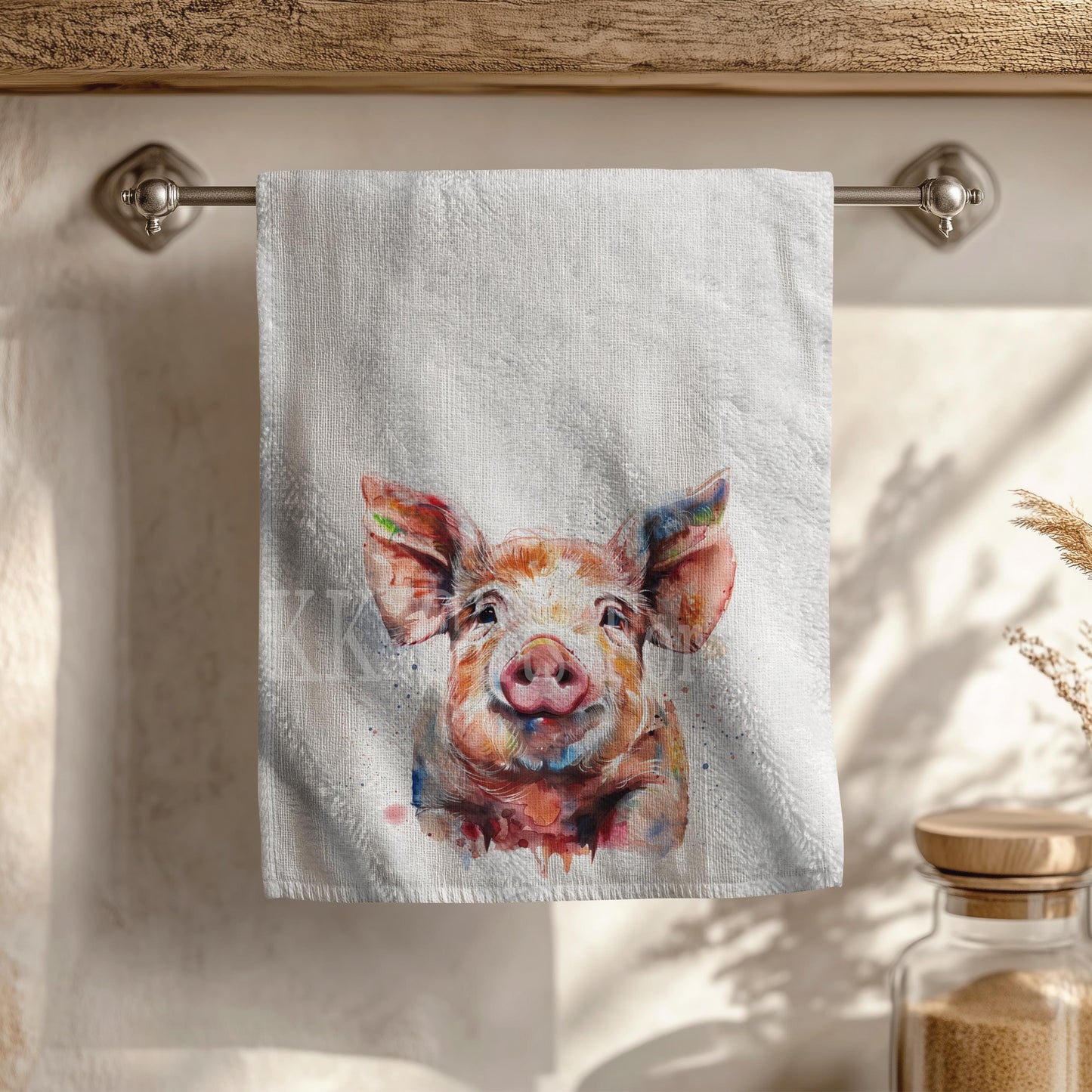 Pig Tea Towel, Personalised Kitchen Towel,  Pig Home Decor