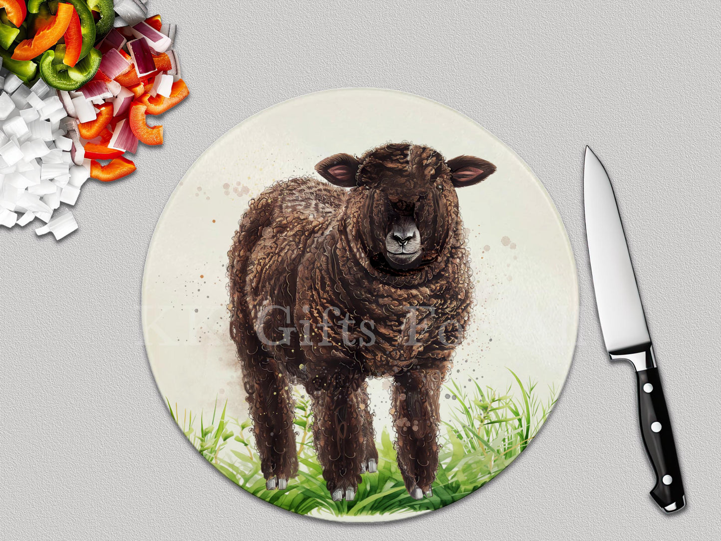 Coloured Ryeland Sheep Chopping Board, Glass Work Top Saver, Cutting Board, New Home Gifts, Farmhouse Kitchen Decor