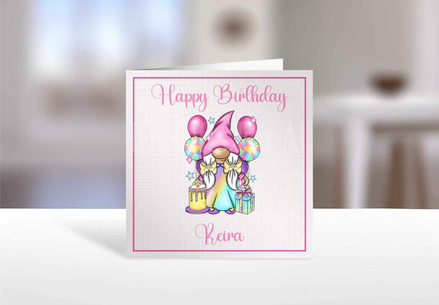 Personalised Gonk Card, Birthday Card For Friend Mum Auntie, Gnome Greetings Card, Pink Party Gonk