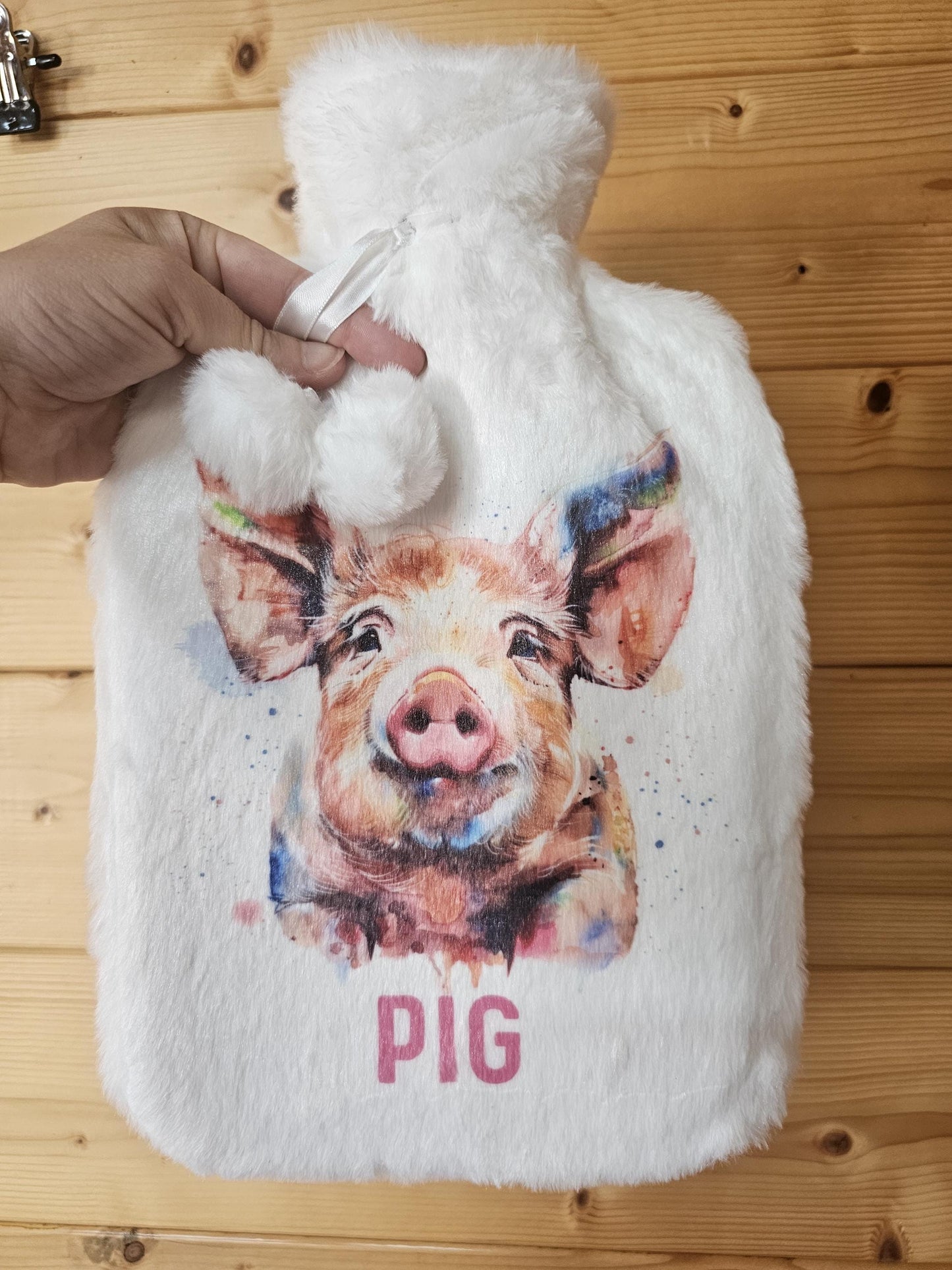 Pig Hot Water Bottle, Personalised Pig Gifts, Pink Pig Fluffy Hot Water Bottle
