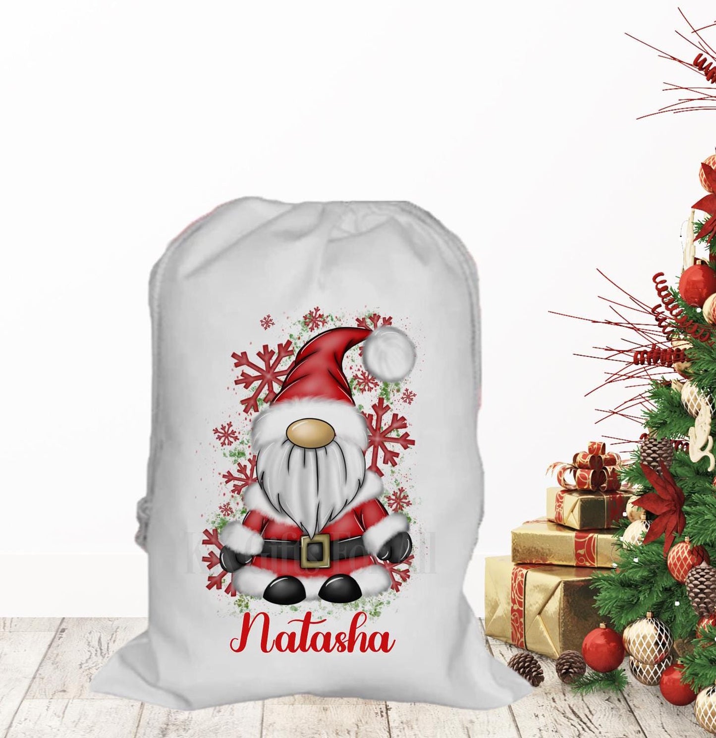 Personalised Father Christmas Gonk Santa Sack, Large Christmas Sack, Christmas Present Bag