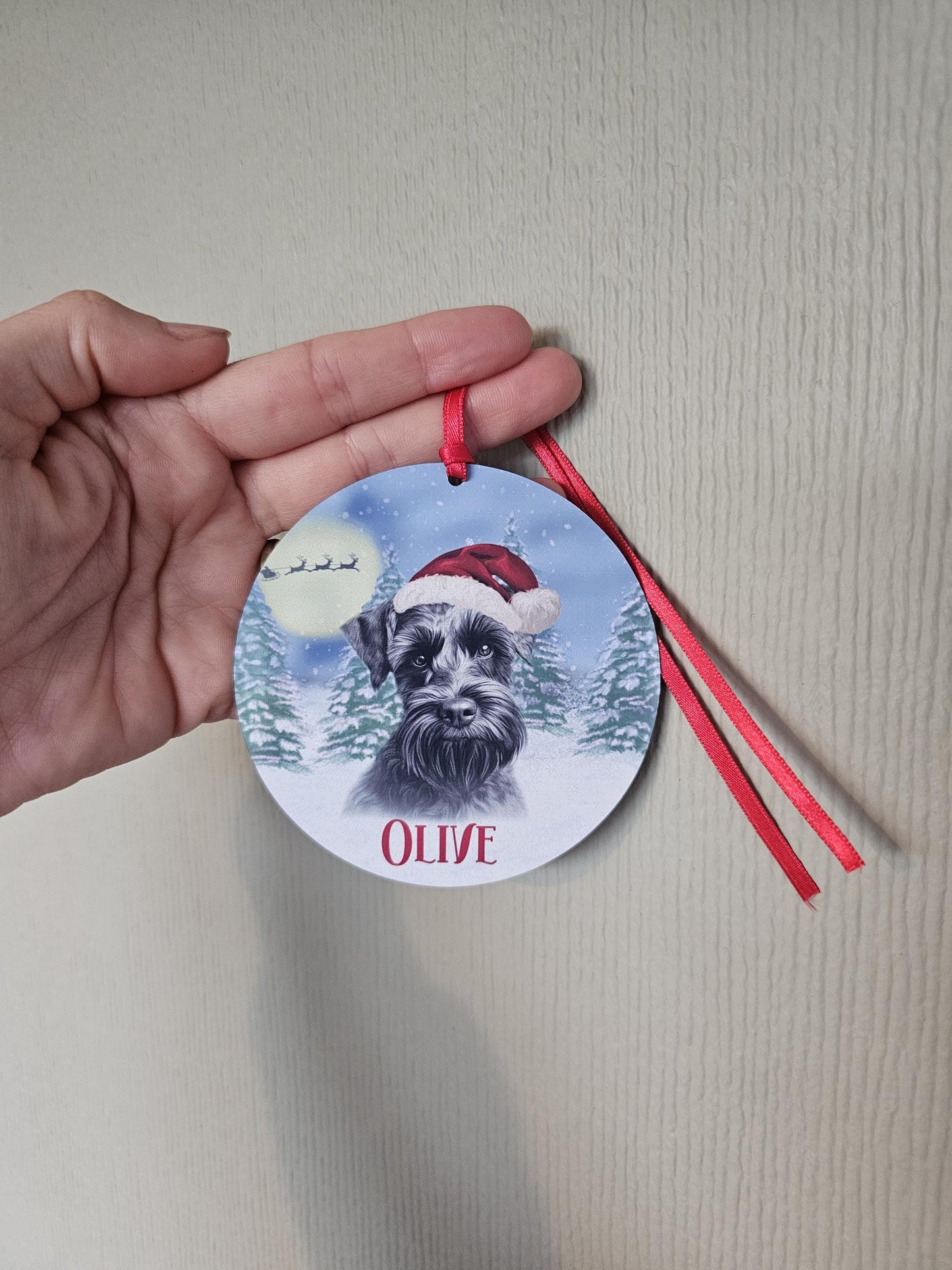 Personalised Christmas Black Schnauzer Tree Decoration, Schnauzer Metal Christmas Hanging Ornament