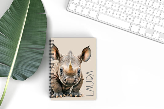 Personalised Rhino A5 Lined Notebook, Rhino Lover Notepad Gift