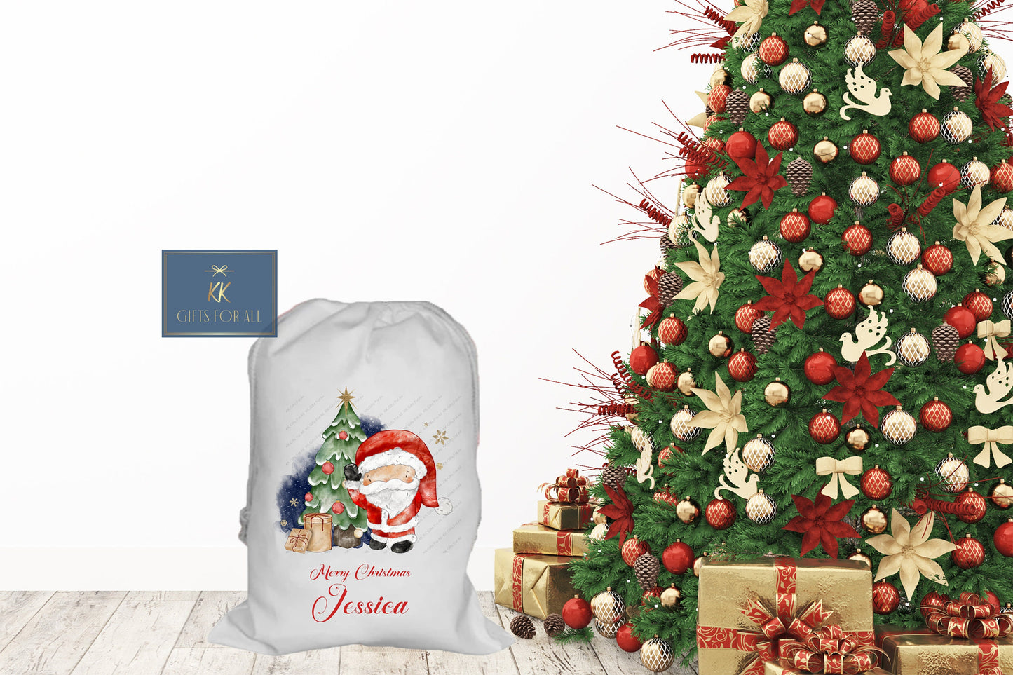 Personalised Christmas Santa Sack Father Christmas Bag, Drawstring Present Sack