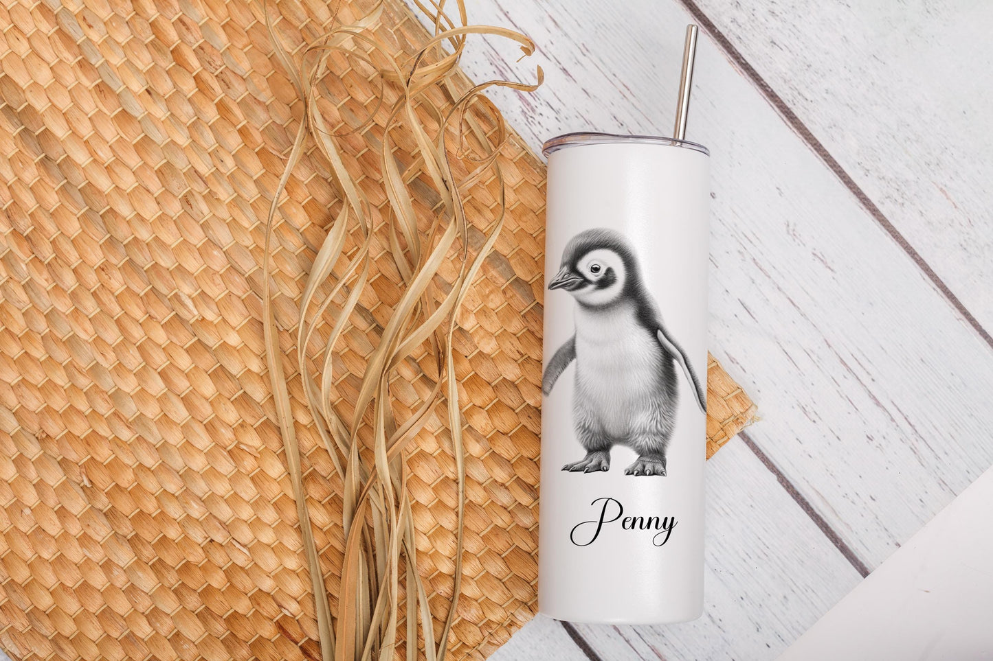 Personalised Penguin Tumbler, 20oz Tumbler With Box & Aluminium Straw, Gift For Woman Mum Sister Friend, Penguin Lover Gifts