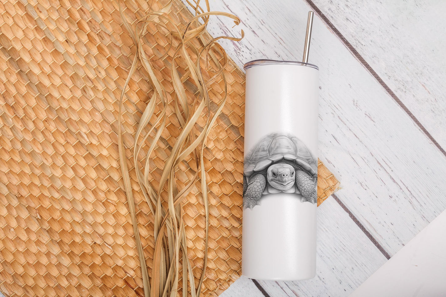 Personalised Tortoise Tumbler: 20oz Insulated Drink Bottle with Straw