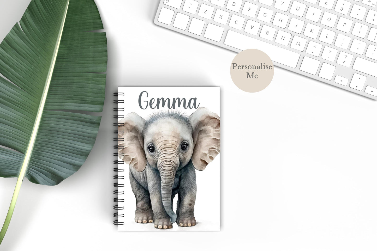 Personalised Elephant A5 Lined Notebook, Elephant Lover Notepad Gift