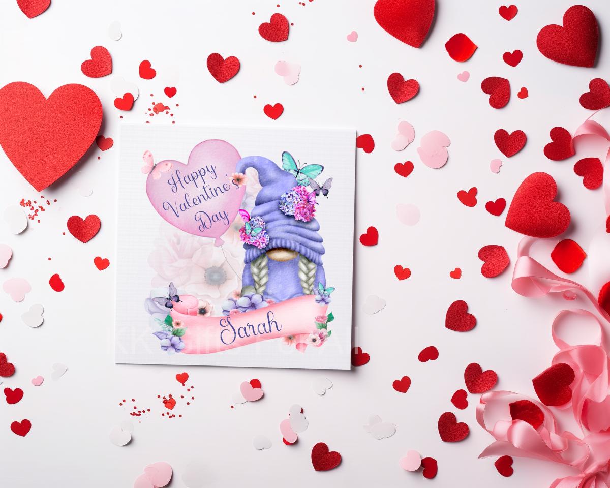 Gonk Valentine's Day Card, Valentine's Card For Gonk Lover, Gnome Card For Wife Or Girlfriend, Purple Gonk Personalised Valentines Card