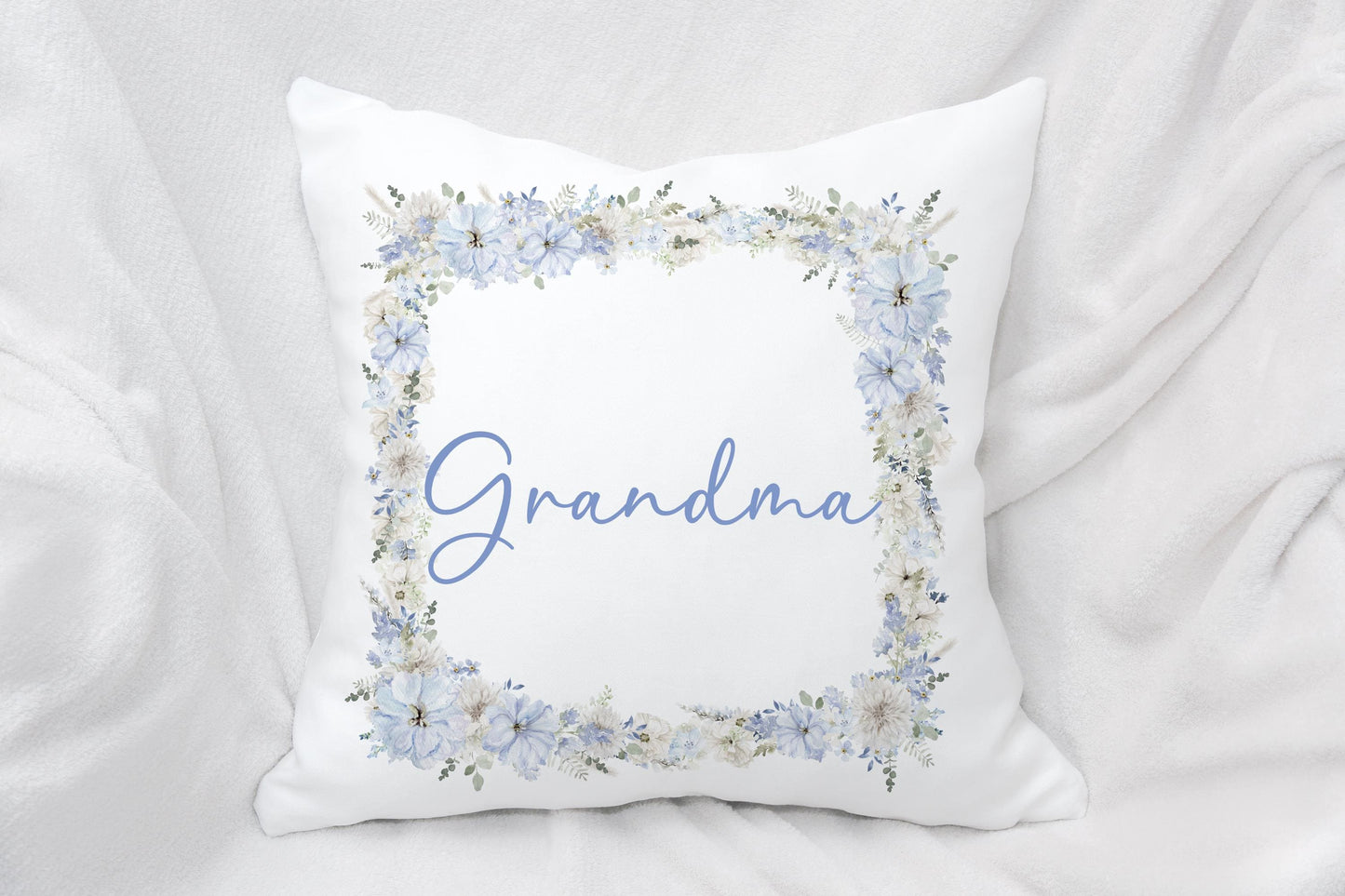 Blue Floral Frame Cushion, Light Blue Home Decor Pillow, Gift For New Home, Couple Wedding Gift