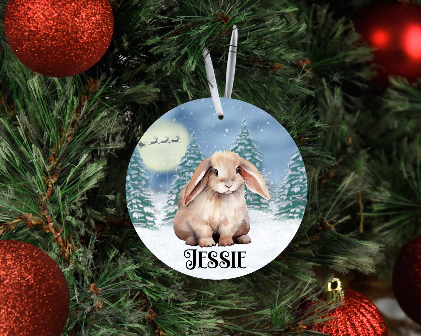 Personalised Christmas Bunny Rabbit Tree Decoration, Rabbit Metal Christmas Hanging Ornament