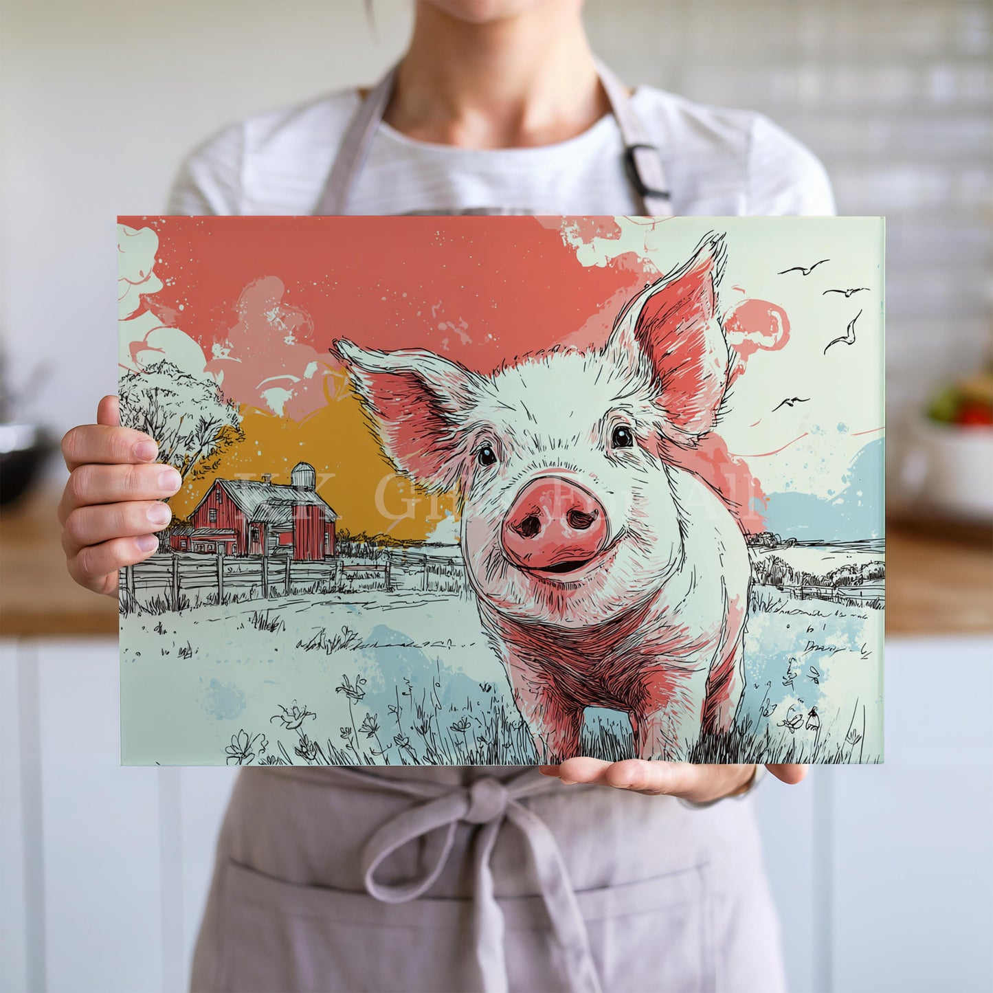 Pig Chopping Board, Glass Work Top Saver, Cutting Board, New Home Gifts, Farmhouse Kitchen Decor