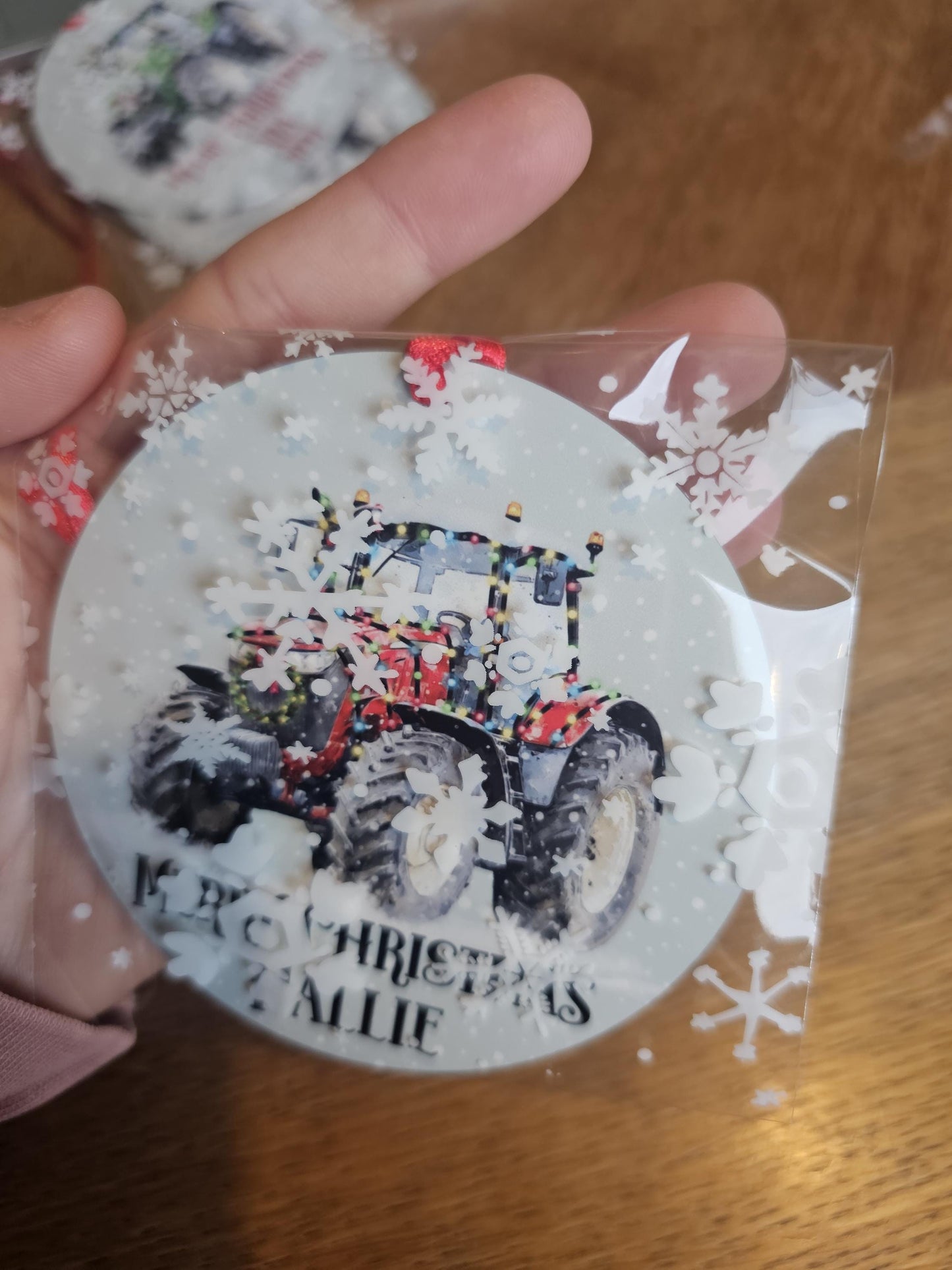 Personalised Christmas Tractor Decoration, Red Tractor Christmas Hanging Ornament