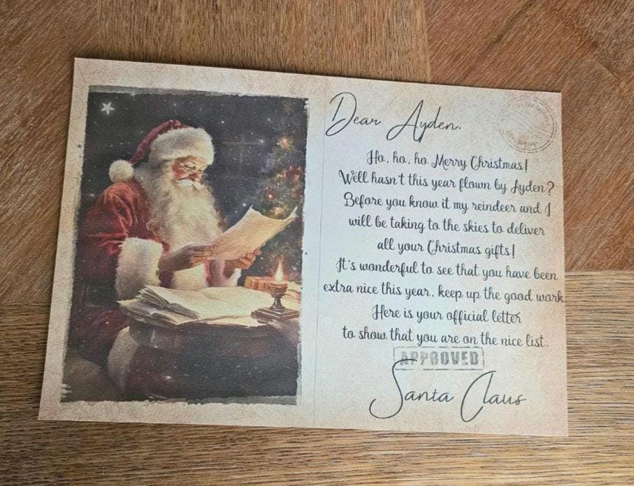 Personalised Santa Letter & Nice List Certificate: Vintage Style Christmas Keepsake