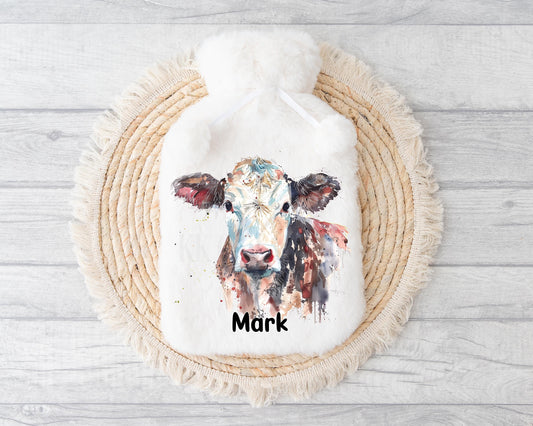 Cow Hot Water Bottle, Gift For Cow Lover, Personalised Cow Hot Water Bottle, Gifts For Him Farmer