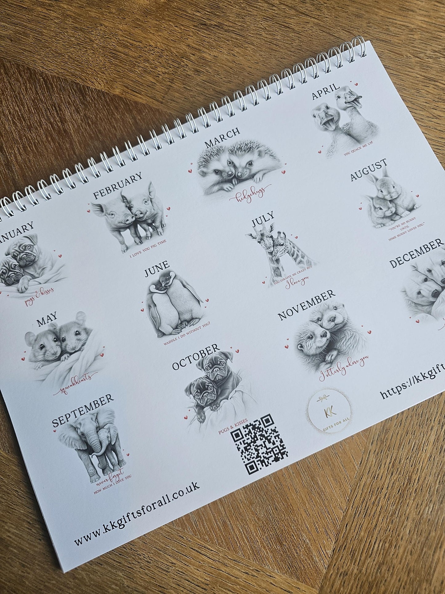 2026 Sweetheart Calendar, Sketch Love Animal 2026 Calendar, Cute Animal Wall Calendar, Christmas Gifts
