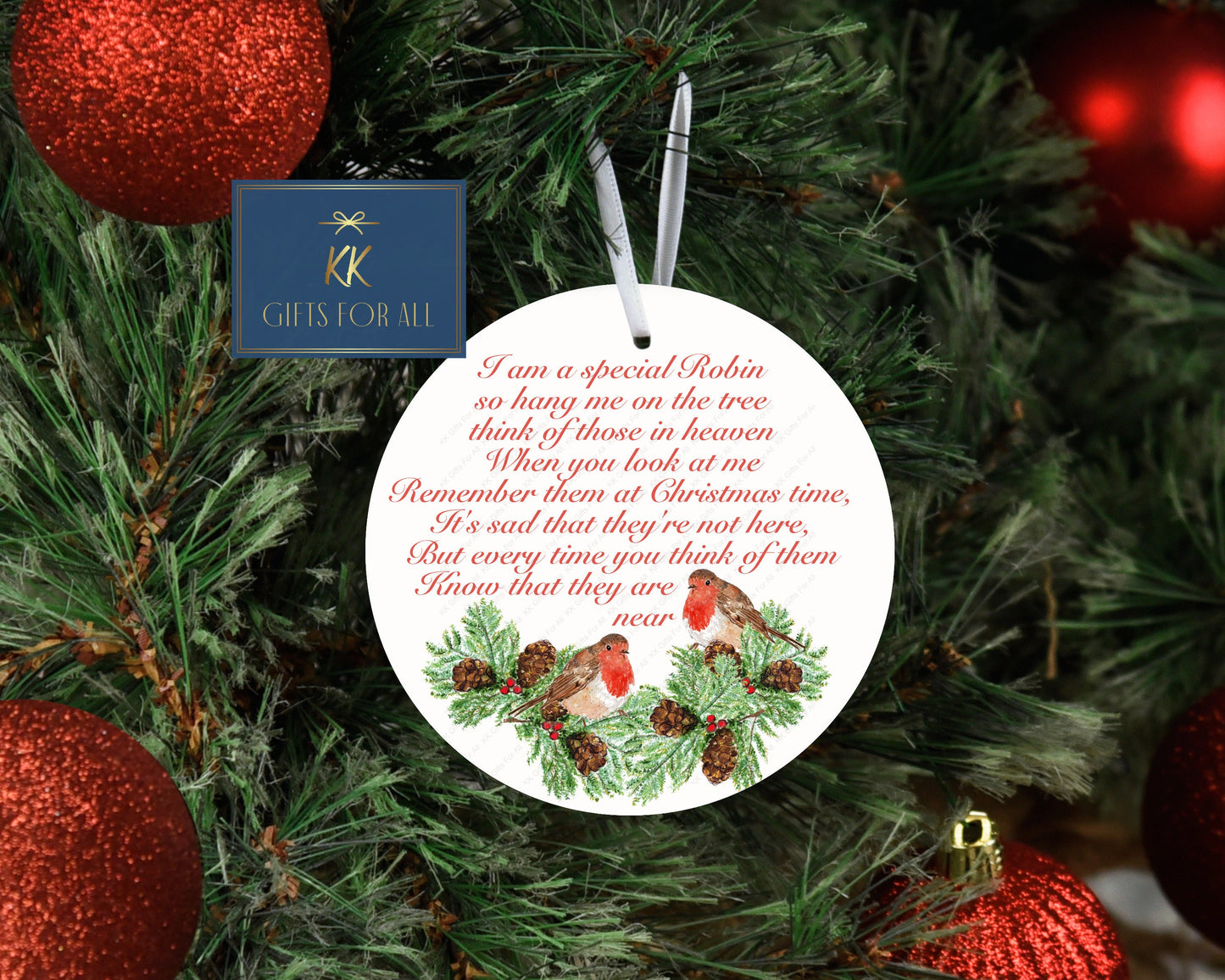 Memorial Robin Christmas Tree Decoration, Christmas Hanging Ornament, Metal Tree Decoration