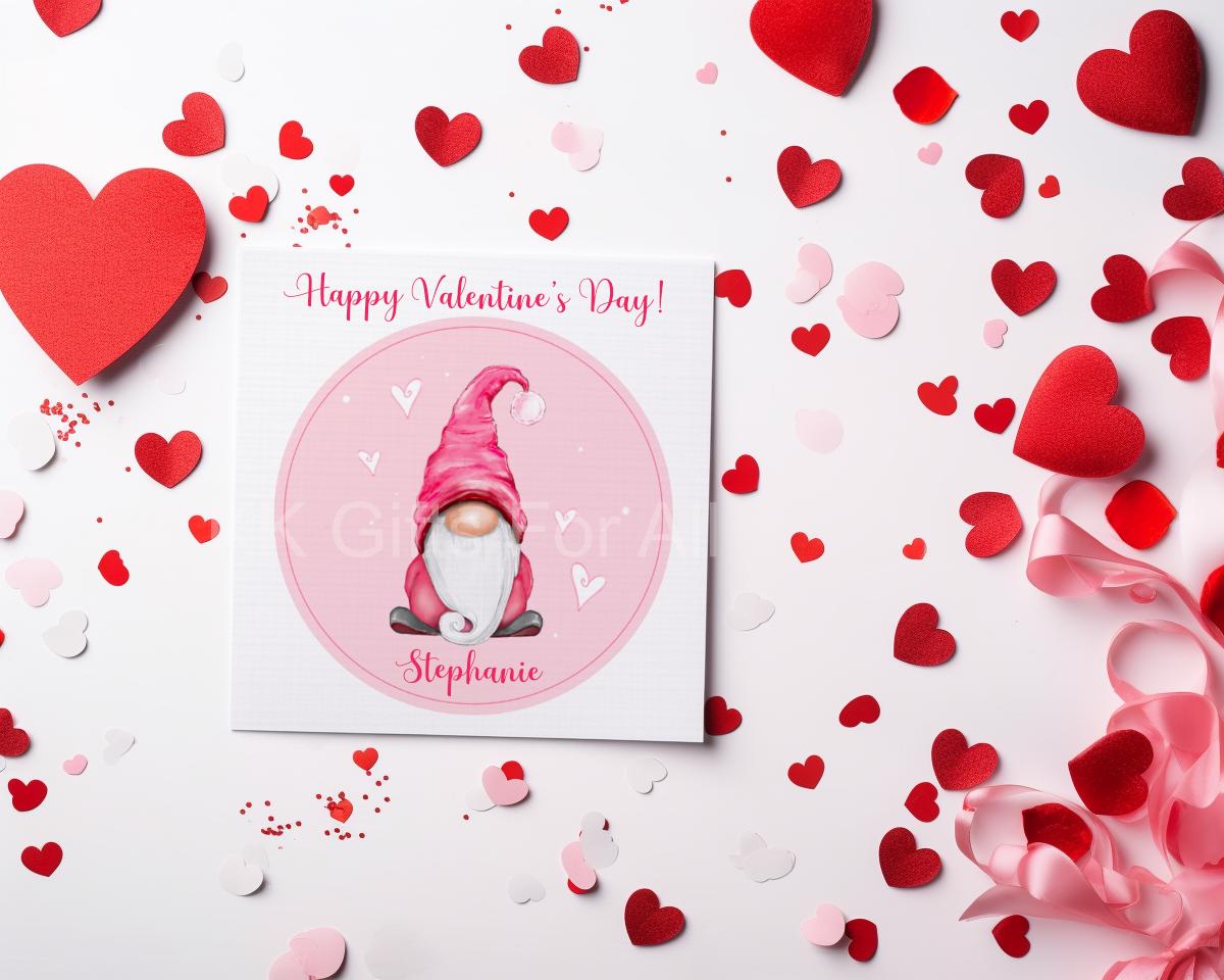 Pink Gonk Valentine's Day Card, Valentine's Card For Gonk Lover, Gnome Card For Wife Or Girlfriend, Pink Gonk Personalised Valentines Card
